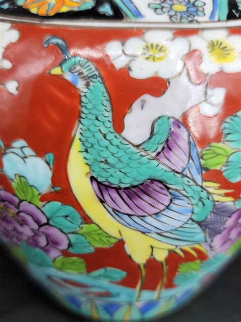 Japanese Porcelain Ginger Jar 6" Hand Painted with Fanciful Birds and Flowers | eBay