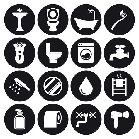 Bathroom icon set. White on a black background 19518975 Vector Art at ...