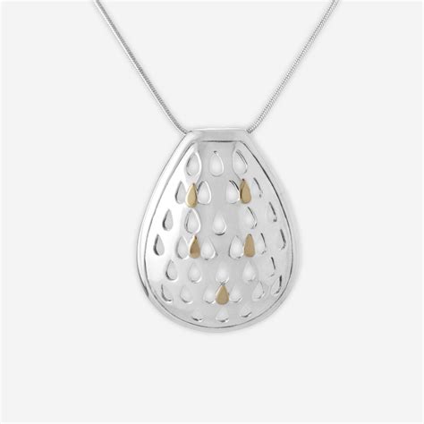 Silver Cutout Teardrop Necklace with 14k Gold Accents - Zanfeld