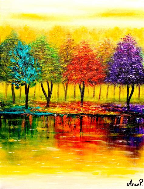 Landscape Painting Colourful Tree Painting Modern Artwork - Etsy