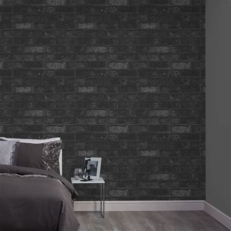 Wilko Wallpaper Black Brick | Wilko