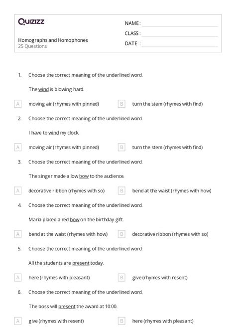 50+ Homophones and Homographs worksheets for 4th Grade on Quizizz ...