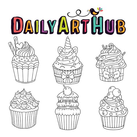 Cupcake Outline Drawing Clip Art Set – Daily Art Hub // Graphics ...