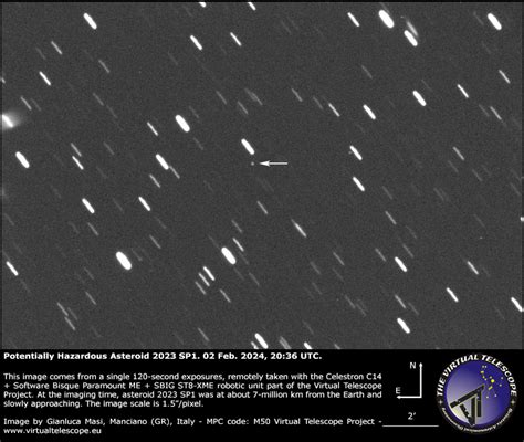 Potentially Hazardous Asteroid 2023 SP1 close encounter: a image - 2 Feb. 2024 - The Virtual ...