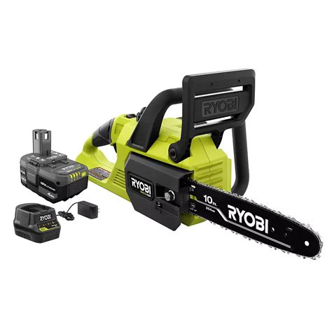 RYOBI 18V ONE+ HP 10-inch Brushless Lithium-Ion Cordless Chainsaw with 4.0Ah Battery and C ...