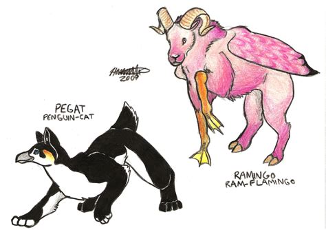 Animal Hybrids II by Orcacat88 @ DeviantArt (Pegat, Penguin + Cat; Ramingo, Ram + Flamingo ...