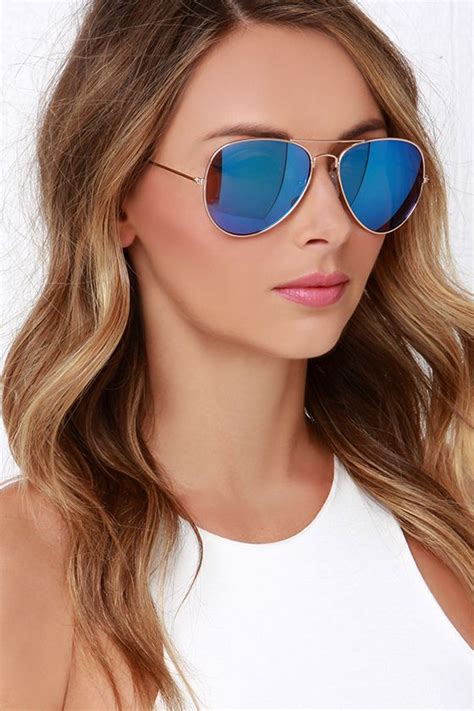 Sky Pilot Gold and Blue Aviator Sunglasses | Mirrored aviator ...