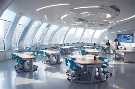 Premium AI Image | Ergonomic Classroom Furniture Supporting Health and Learning in Futuristic Spaces