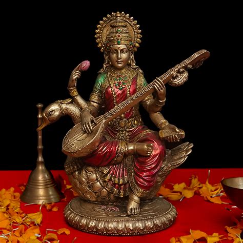 Intricately Handcrafted Highly Detailed Ever Enlightening Goddess Saraswati Idol In Polyresin ...