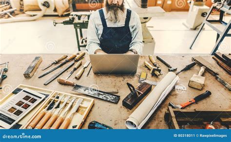 Carpenter Craftsman Handicraft Wooden Workshop Concept Stock Image - Image of career, lumberjack ...