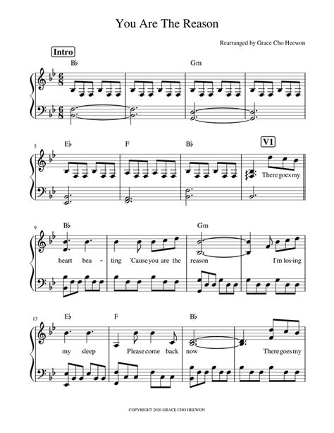 You are the reason (Easy) Sheet music for Piano (Solo) | Musescore.com