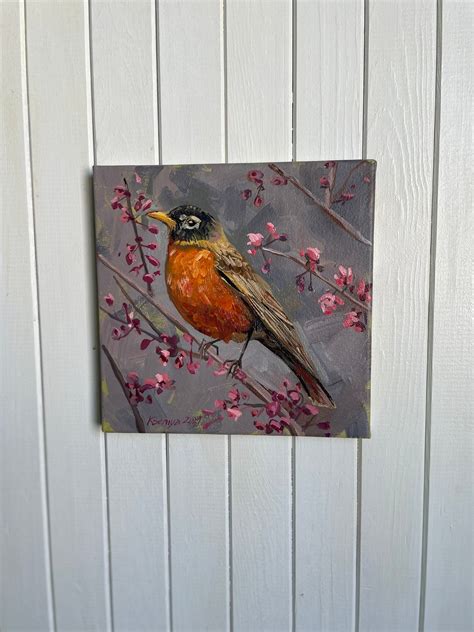 Art Bird in Blossom Small Artwork Original Oil Painting Bird - Etsy