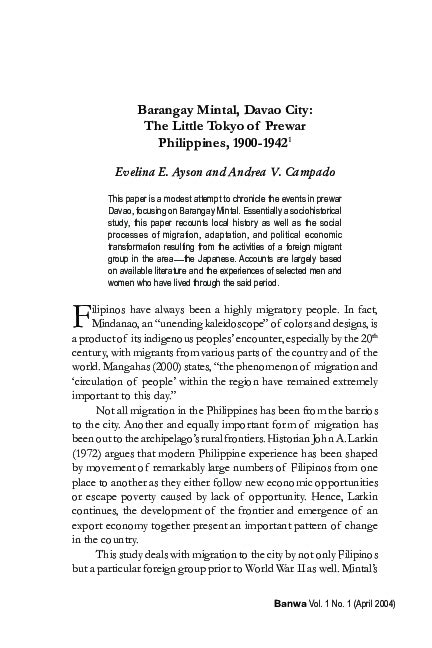 (PDF) Barangay Mintal, Davao City: The Little Tokyo of Prewar ...