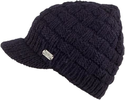 Village Hats Kusan Basket Weave Peaked Beanie Hat - Navy Blue 1-Size ...