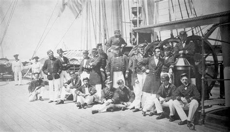 Crew assembled on the upper deck of iron-armoured ship HMS 'Warrior' (1860) posters & prints by ...