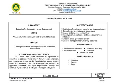 Course-Syllabus - Course Syllabus - Republic of the Philippines CENTRAL BICOL STATE UNIVERSITY ...