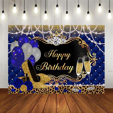 Buy Lofaris Gold and Royal Blue Birthday Backdrop for Women Happy ...