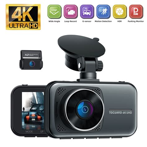 TOGUARD 4K Dual Dash Cam for Cars UHD 2160P+1080P Front and Rear Dash ...