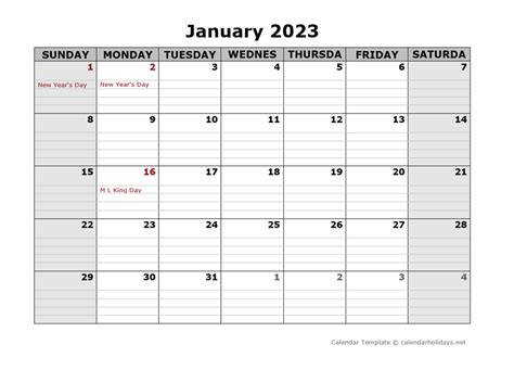 2023 Monthly Template - CalendarHolidays.net