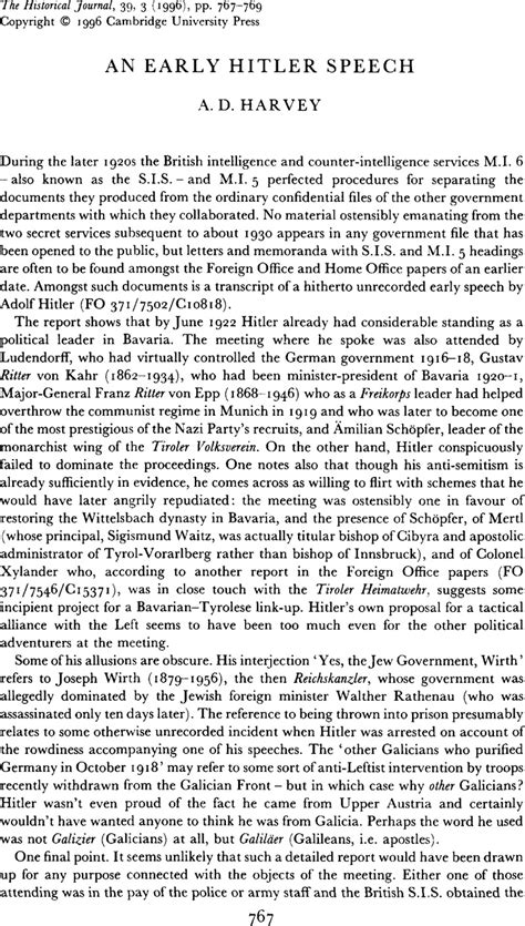 An early Hitler speech | The Historical Journal | Cambridge Core