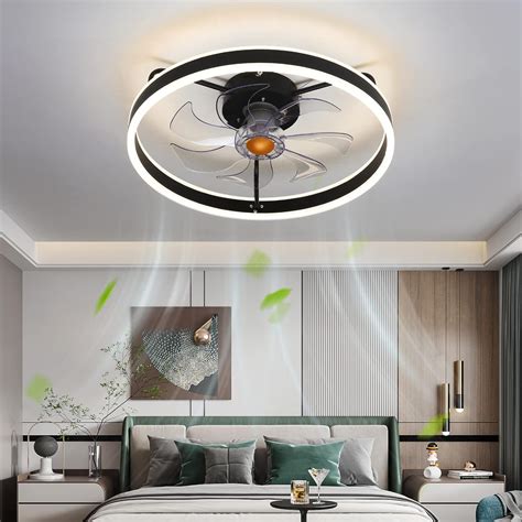 Asyko 20" Enclosed Ceiling Fan with Lights, Modern Flush Mount Indoor Ceiling Fans with Remote ...