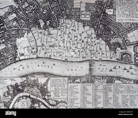 Hollars map of London, 1666, showing the area devasted by the Great Fire of London Stock Photo ...