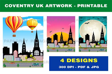 Coventry UK Skyline Printable Artwork Graphic by Papa Gray · Creative Fabrica