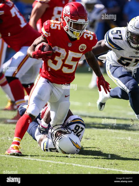 Carson, Ca. 24th Sep, 2017. Kansas City Chiefs running back Charcandrick West #35 running ...