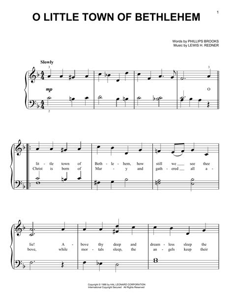 O Little Town Of Bethlehem (Very Easy Piano) - Print Sheet Music Now