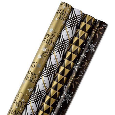 Hallmark Reversible Christmas Wrapping Paper, Black and Gold (Pack of 4) Only $5.49