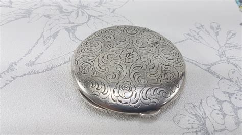 Vintage sterling silver compact mirror, silver powder compact, Lutz & Weiss silver compact ...