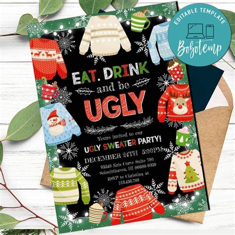 Ugly Sweater Christmas Party Invitation Printable DIY | Bobotemp