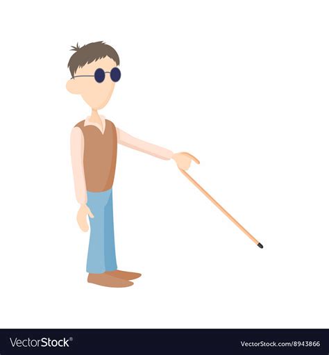 Blind man with cane icon cartoon style Royalty Free Vector