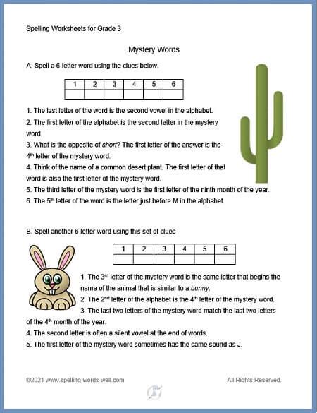 Spelling Worksheets for Grade 3