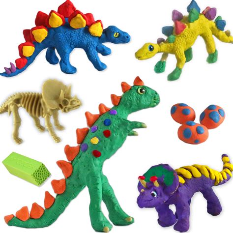 Buy 6 Modeling Clay Dinosaurs Crafts - with Silicon Scale Stamp and Non-Dry Modeling Clay - Kids ...