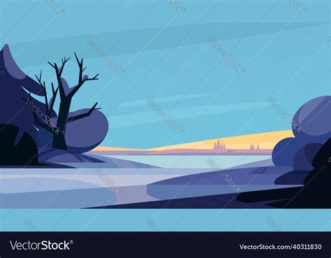 Winter landscape with river Royalty Free Vector Image