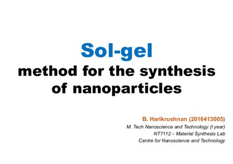 (PDF) Sol-gel method for the synthesis of nanoparticles | Sowndarya ...