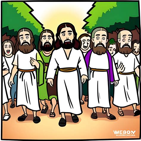 Funny cartoon of jesus walking with his disciples, Cartoon - Arthub.ai