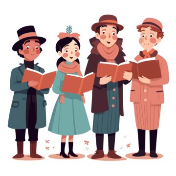 Carolers Clipart Four Colorful Kids Singing A Song In Cute Vintage Style Cartoon Vector ...