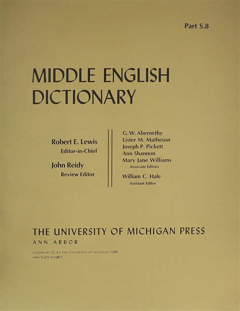 Amazon.com: Middle English Dictionary (Volume S.8): 9780472011988: Lewis, Robert E.: Books