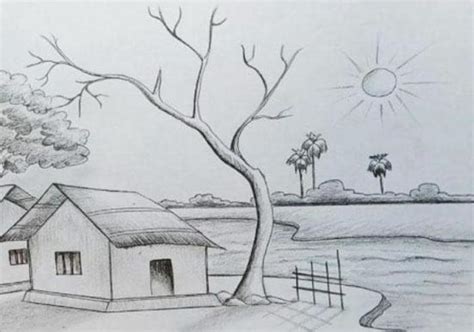 15 Contoh Gambar Sketsa Pemandangan Alam Broonet - Photos