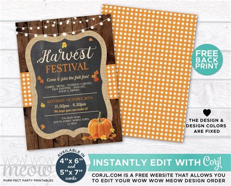 Fall Harvest Festival Invitations Party Rustic Invite | Etsy