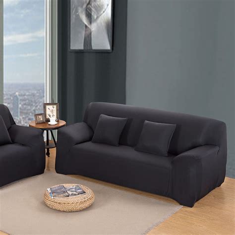 WINOMO Sofa Slipcover Black Couch Covers Furniture Protector with Pillow Cases Elastic ...