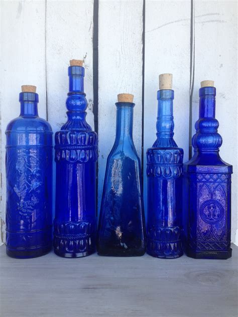 Vintage cobalt blue glass bottles blue supply bottles / blue