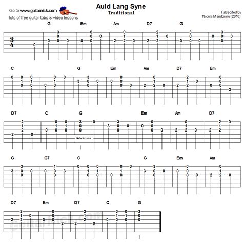 Auld Lang Syne: easy guitar tablature | Guitar tabs, Easy guitar ...