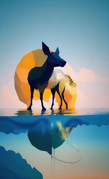 Premium Photo | A poster for a deer with a sunset in the background.