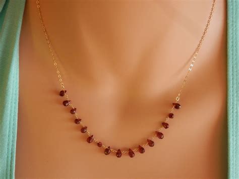 garnet necklace gold garnet January birthstone garnet necklace rosary style necklace dainty gold ...