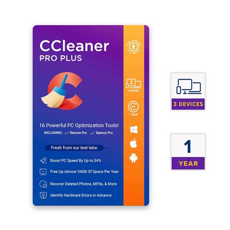 CCleaner Professional Plus| 3 Devices 1 Year | Windows PC, Mac & Android | Boost your device ...