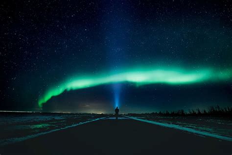 Free download | sky phenomenon, man, standing, northern, lights, night time, night, nature | Piqsels