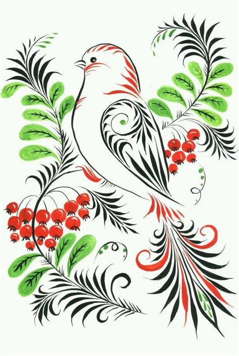 Khokhloma painting – Russia | Folk art painting, Folk embroidery, Bird art